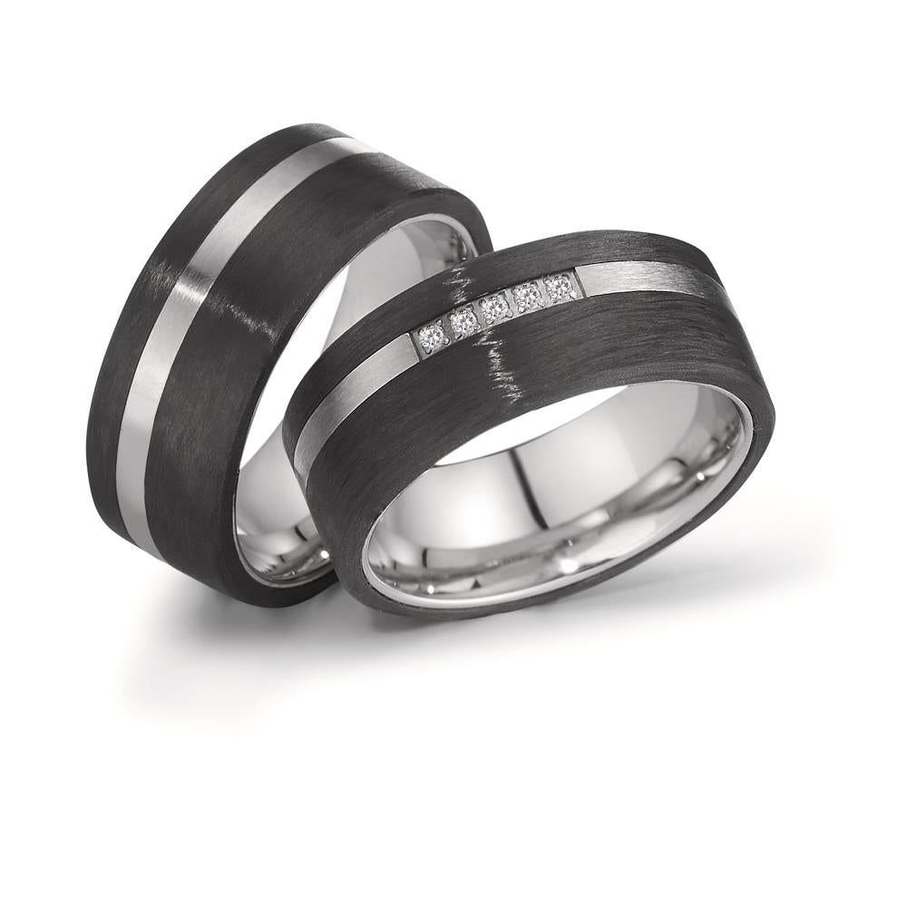 Partnerring Edelstahl, Carbon Zirkonia 5 Steine