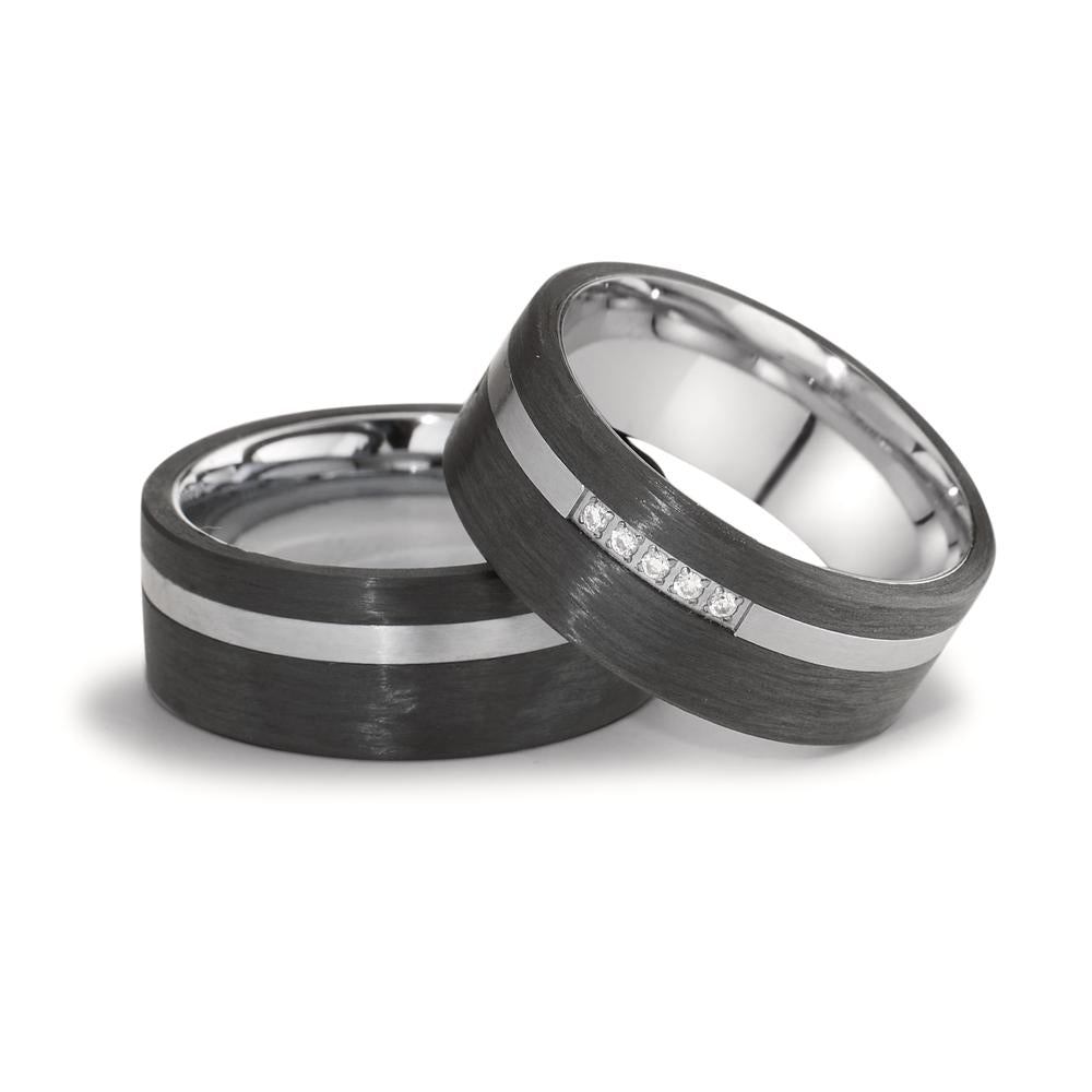 Partnerring Edelstahl, Carbon Zirkonia 5 Steine