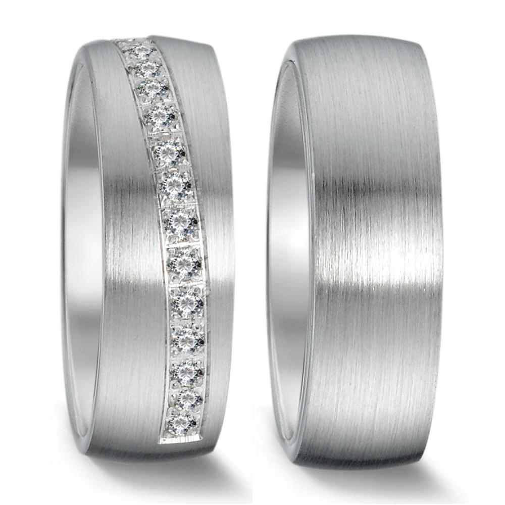 Partnerring Silber Zirkonia 17 Steine rhodiniert