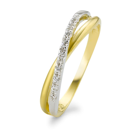 Fingerring 750/18 K Gelbgold, 750/18 K Weissgold Zirkonia 9 Steine