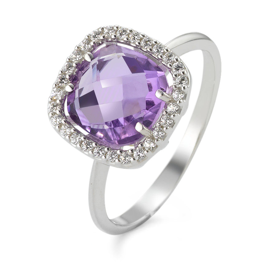 Fingerring 750/18 K Weissgold Amethyst violett, Zirkonia Ø10 mm