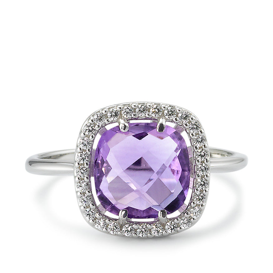 Fingerring 750/18 K Weissgold Amethyst violett, Zirkonia Ø10 mm