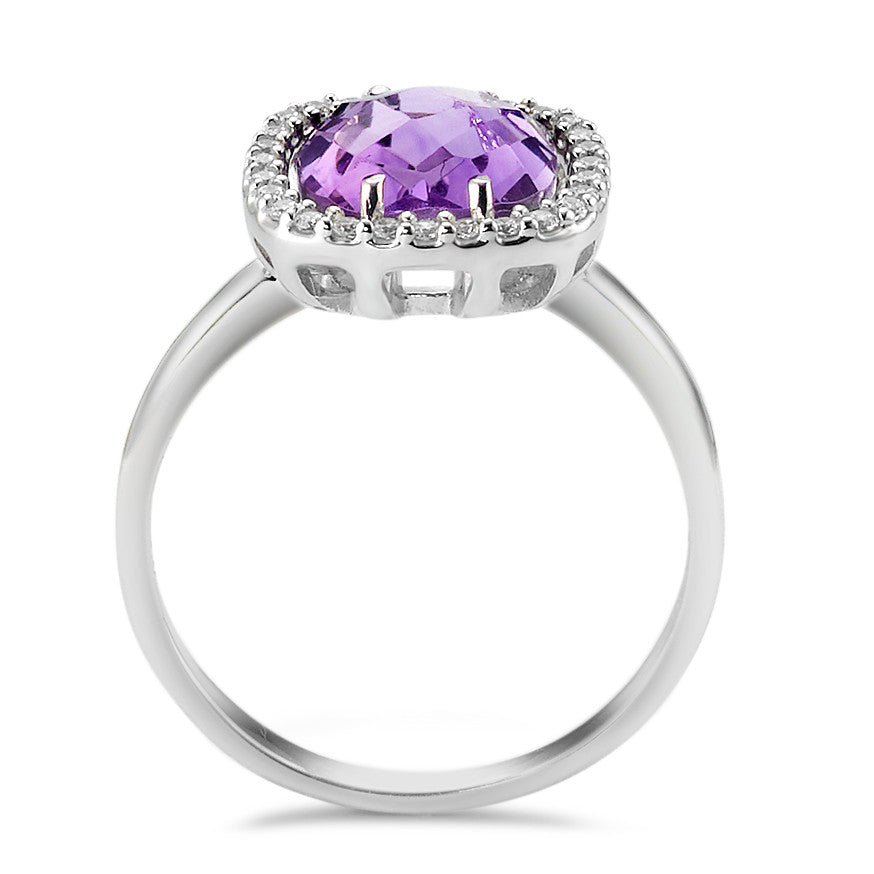 Fingerring 750/18 K Weissgold Amethyst violett, Zirkonia Ø10 mm