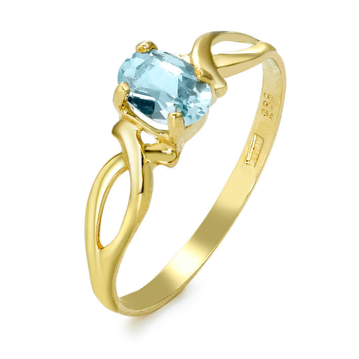 Fingerring 585/14 K Gelbgold Topas blau, oval