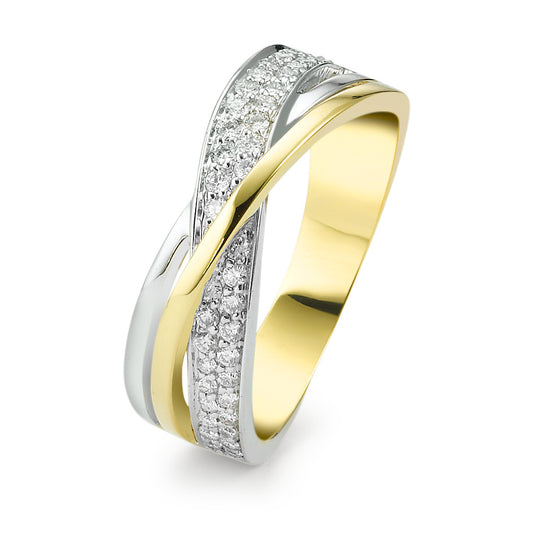 Fingerring 750/18 K Gelbgold, 750/18 K Weissgold Diamant 0.30 ct, 45 Steine, w-si