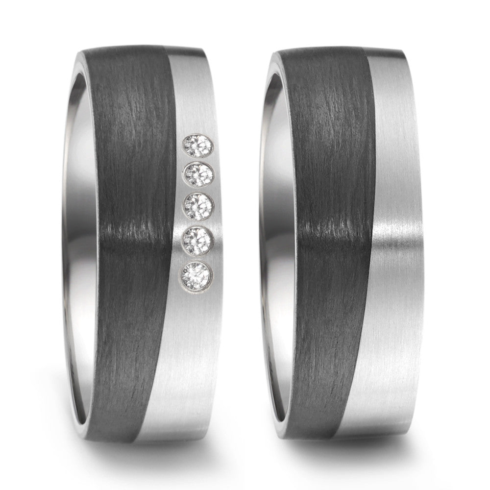 Partnerring Titan, Carbon Zirkonia 5 Steine