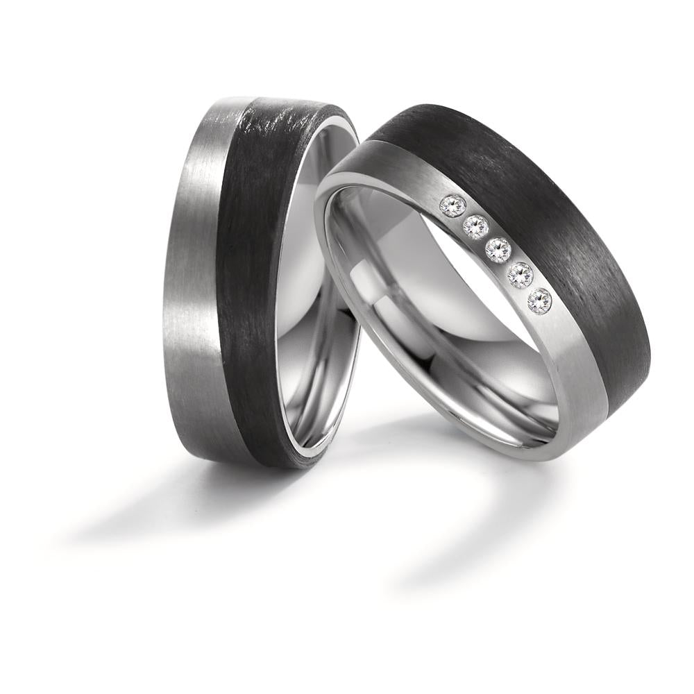 Partnerring Titan, Carbon Zirkonia 5 Steine