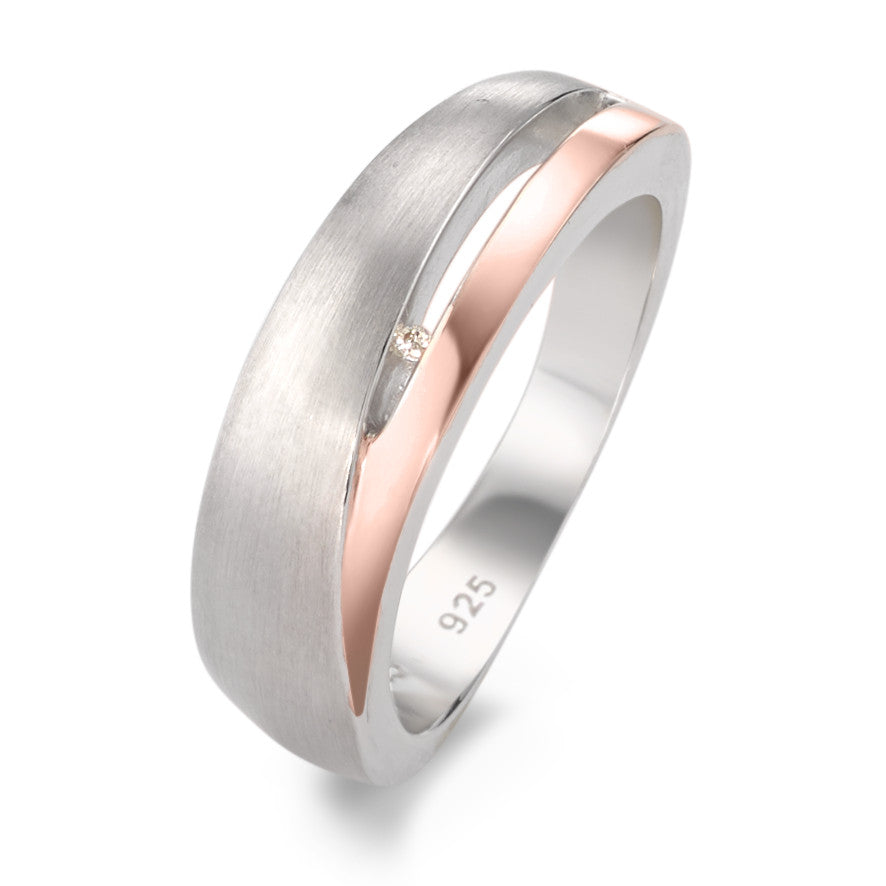 Fingerring Silber Diamant 0.006 ct, si rosé vergoldet