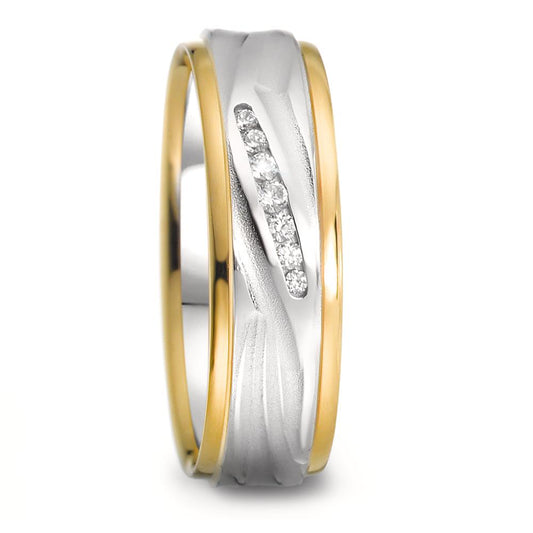 Partnerring 750/18 K Weissgold, 750/18 K Gelbgold Diamant 0.061 ct, 7 Steine, w-si