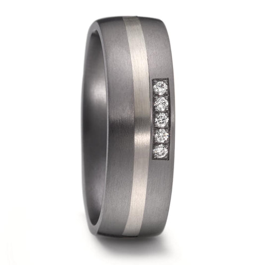 Partnerring 999 Tantal, 500 Palladium Diamant 0.05 ct, 5 Steine, w-si