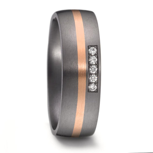 Partnerring 999 Tantal, 585/14 K Rosegold Diamant 0.05 ct, 5 Steine, w-si