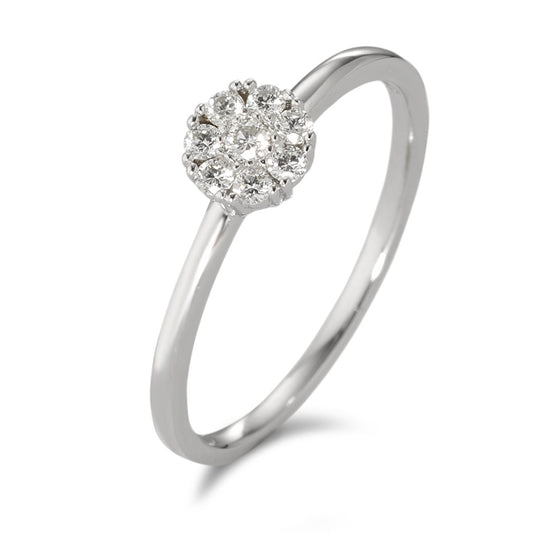 Solitär Ring 750/18 K Weissgold Diamant weiss, 0.17 ct, 8 Steine, Brillantschliff, w-si Ø5.5 mm