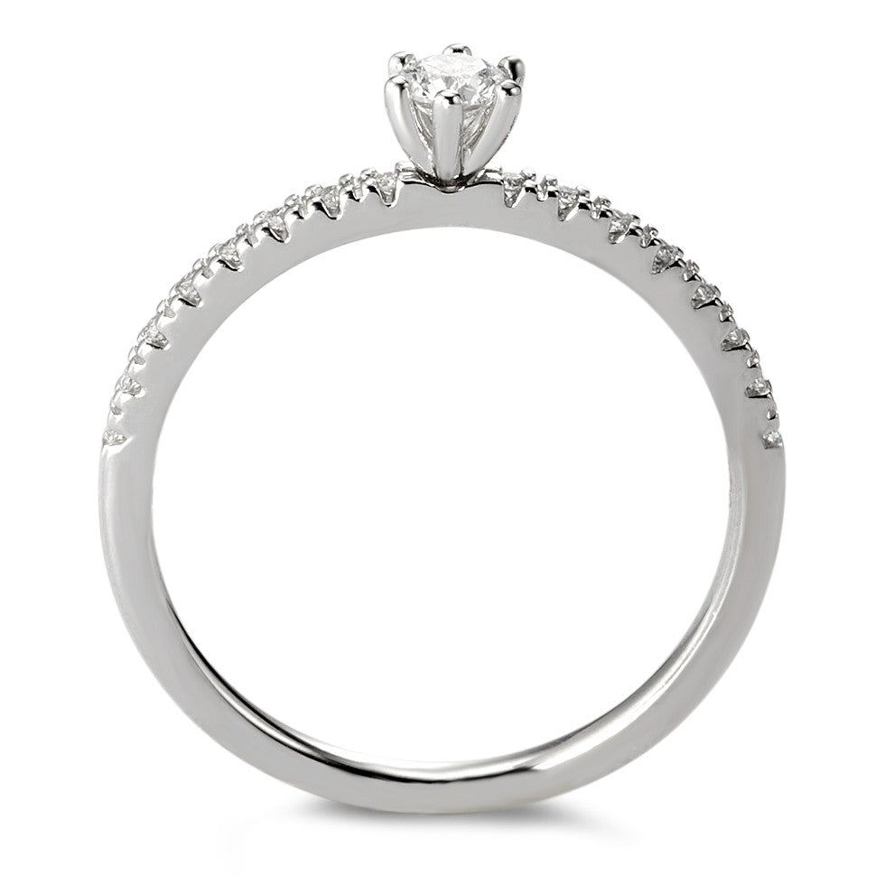 Solitär Ring 750/18 K Weissgold Diamant weiss, 0.20 ct, 17 Steine, Brillantschliff, w-si