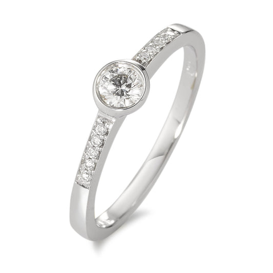 Solitär Ring 750/18 K Weissgold Diamant weiss, 0.22 ct, 11 Steine, Brillantschliff, w-si Ø4.5 mm