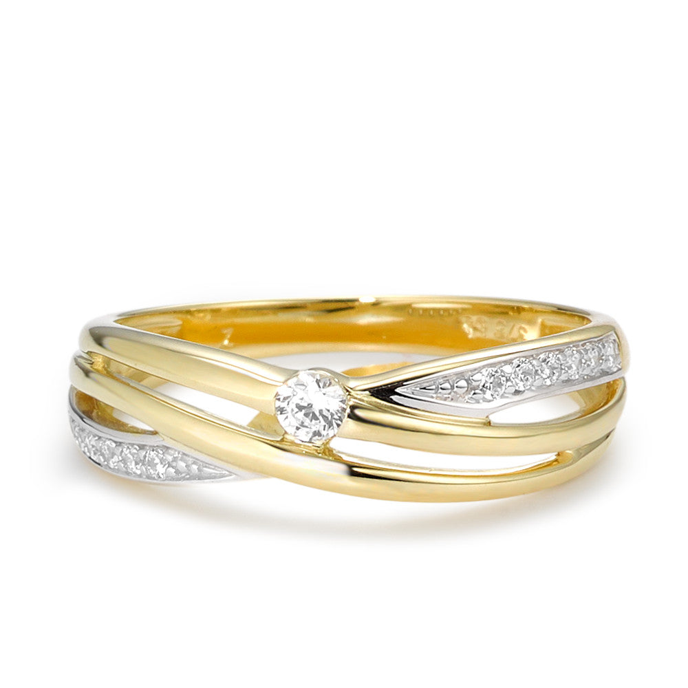 Fingerring 375/9 K Gelbgold Zirkonia weiss, 13 Steine