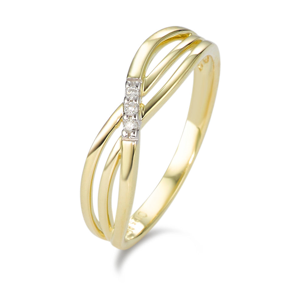 Fingerring 375/9 K Gelbgold Diamant weiss, 0.025 ct, 3 Steine, Brillantschliff, p1