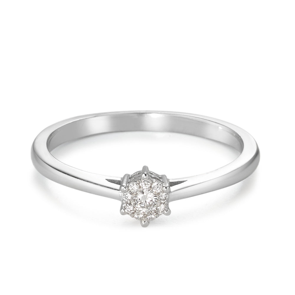 Solitär Ring 750/18 K Weissgold Diamant 0.08 ct, 10 Steine, w-si