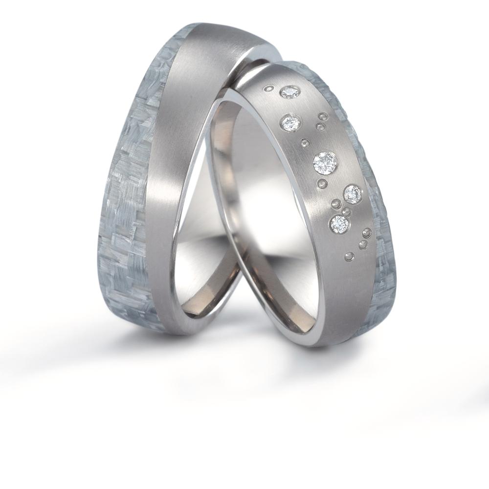 Partnerring Titan, Carbon Diamant 0.06 ct, 5 Steine, w-si