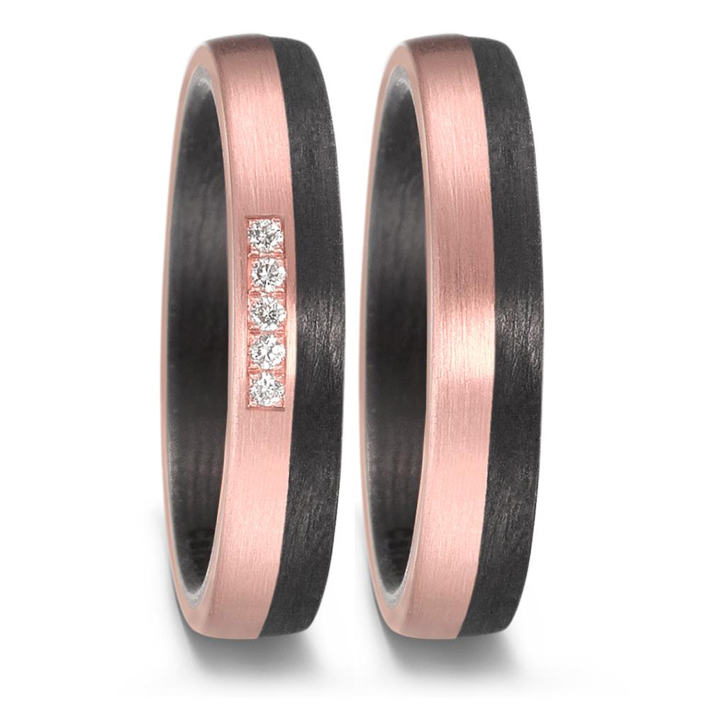 Partnerring 585/14 K Rosegold, Carbon Diamant 0.05 ct, 5 Steine, w-si