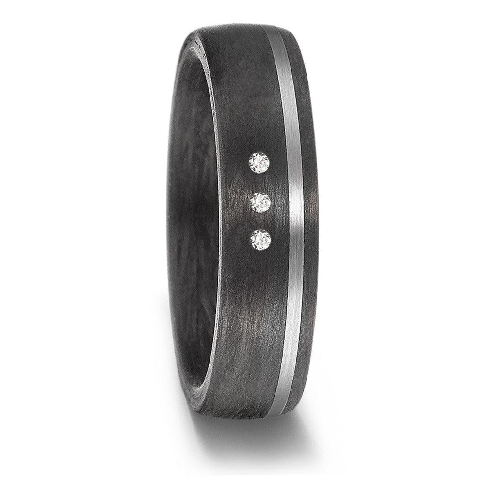 Partnerring 500 Palladium, Carbon Diamant 0.03 ct, 3 Steine