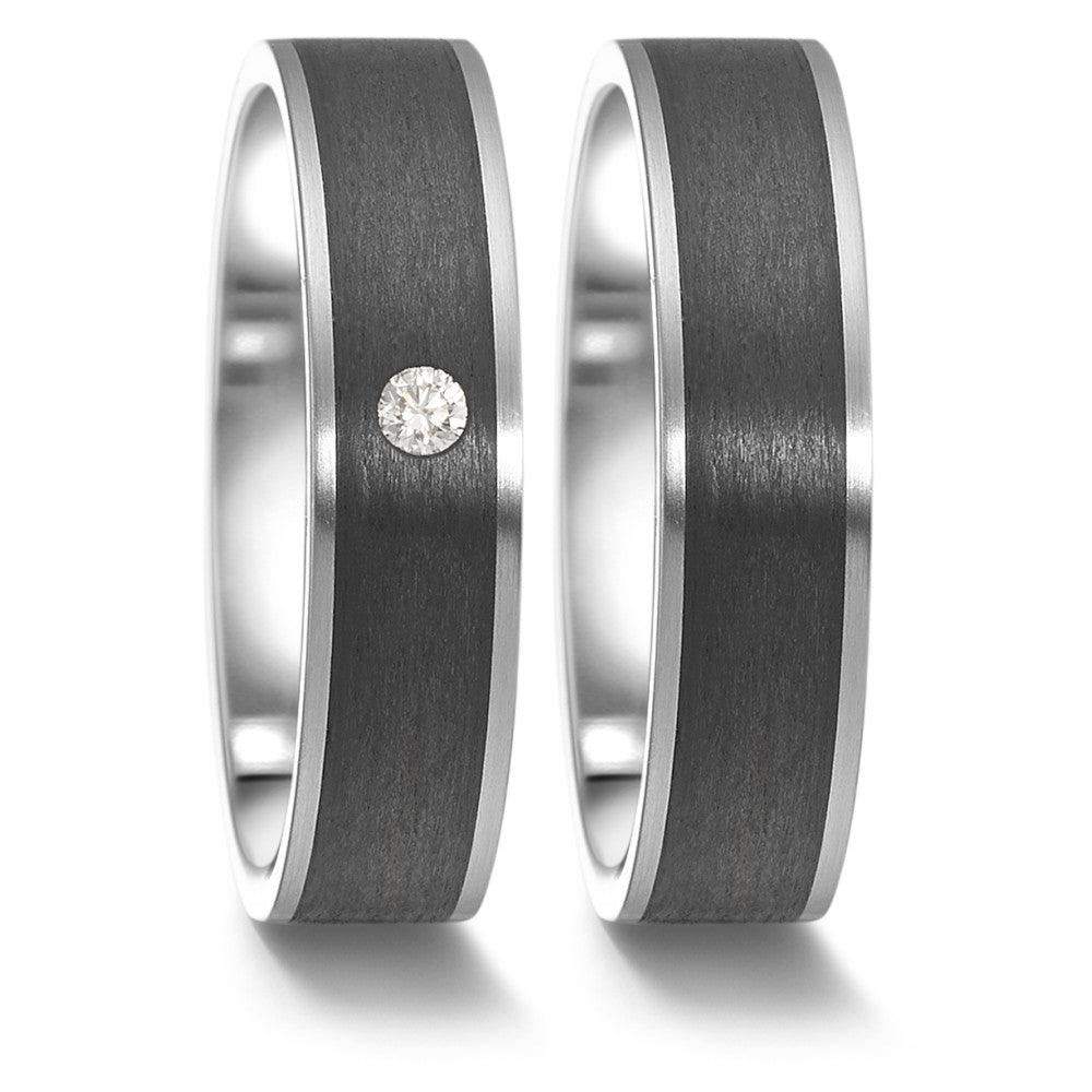 Partnerring Edelstahl, Carbon Diamant 0.04 ct, tw-si