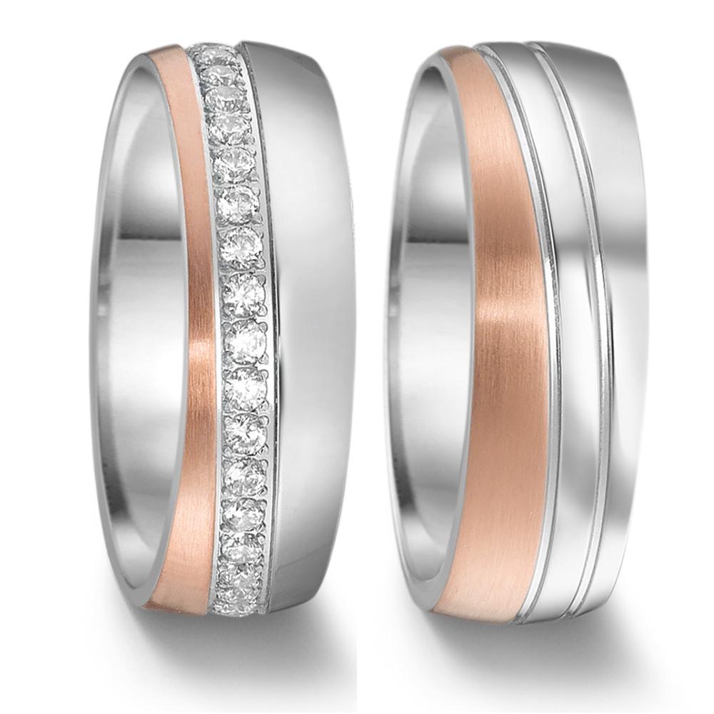 Partnerring Edelstahl Zirkonia rosé IP beschichtet