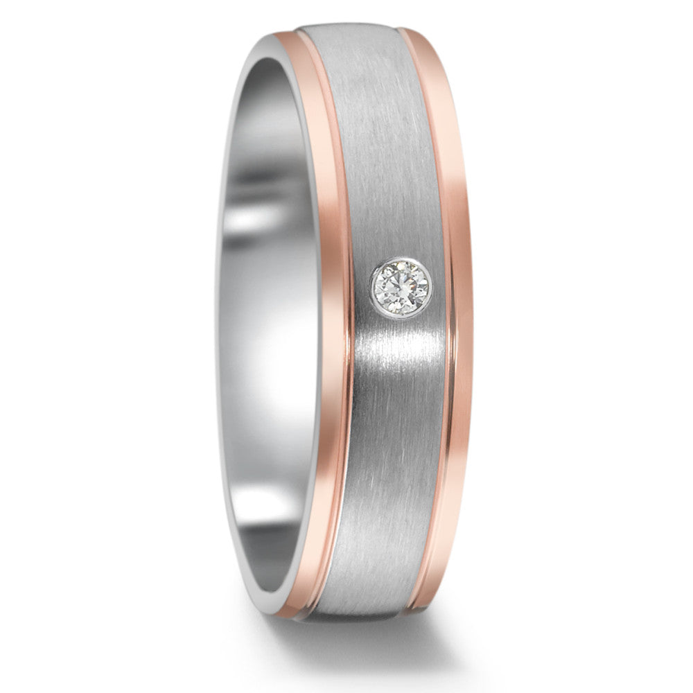 Partnerring Edelstahl Zirkonia rosé IP beschichtet