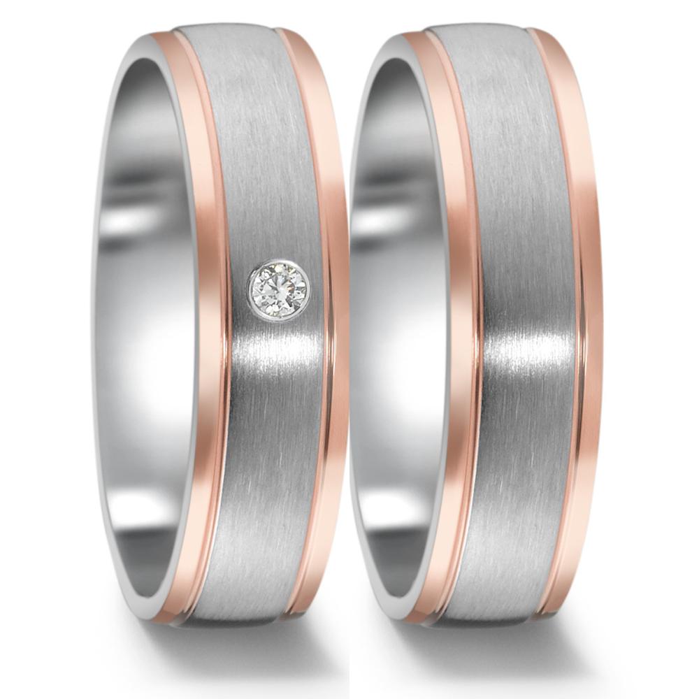 Partnerring Edelstahl Zirkonia rosé IP beschichtet