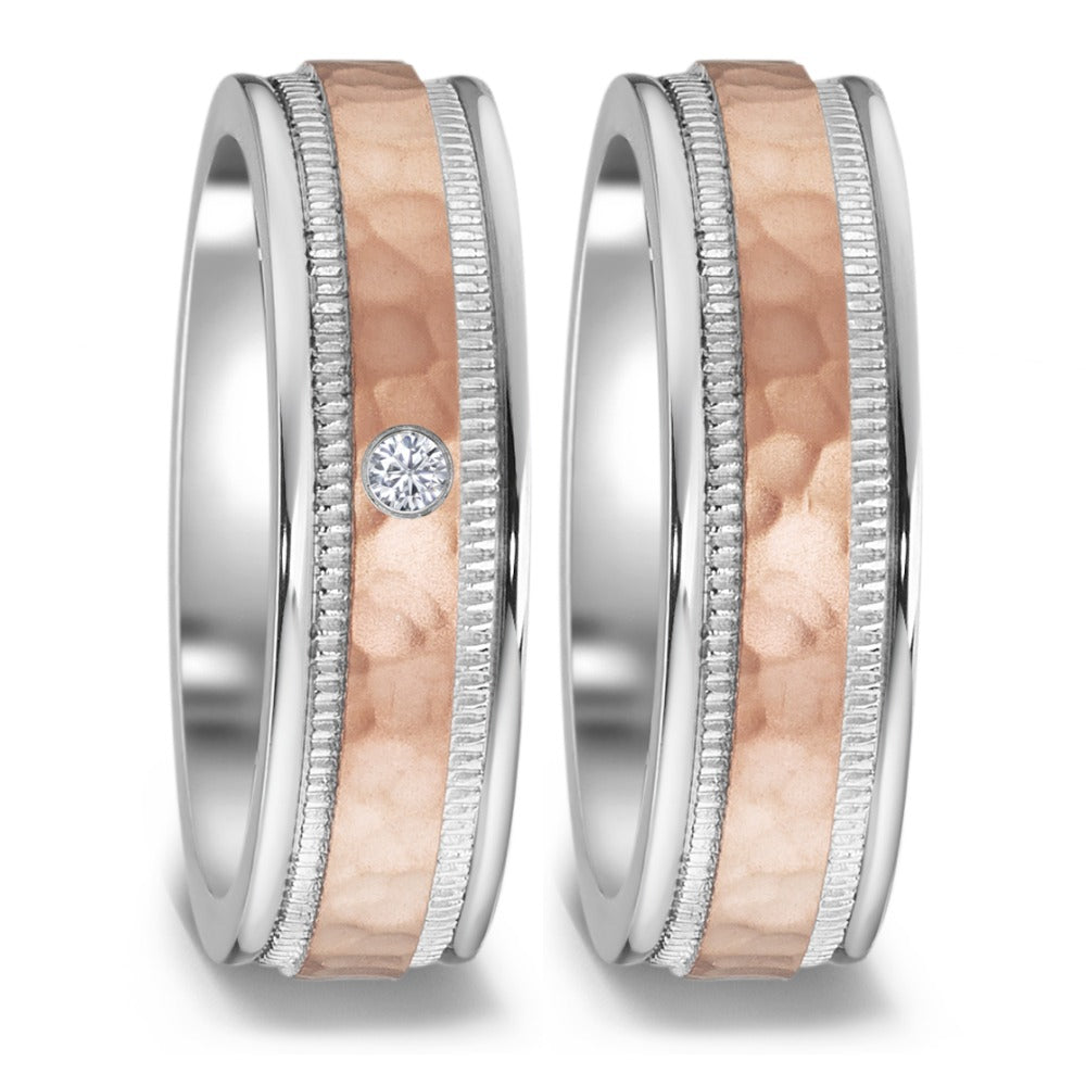 Partnerring Edelstahl Zirkonia rosé IP beschichtet