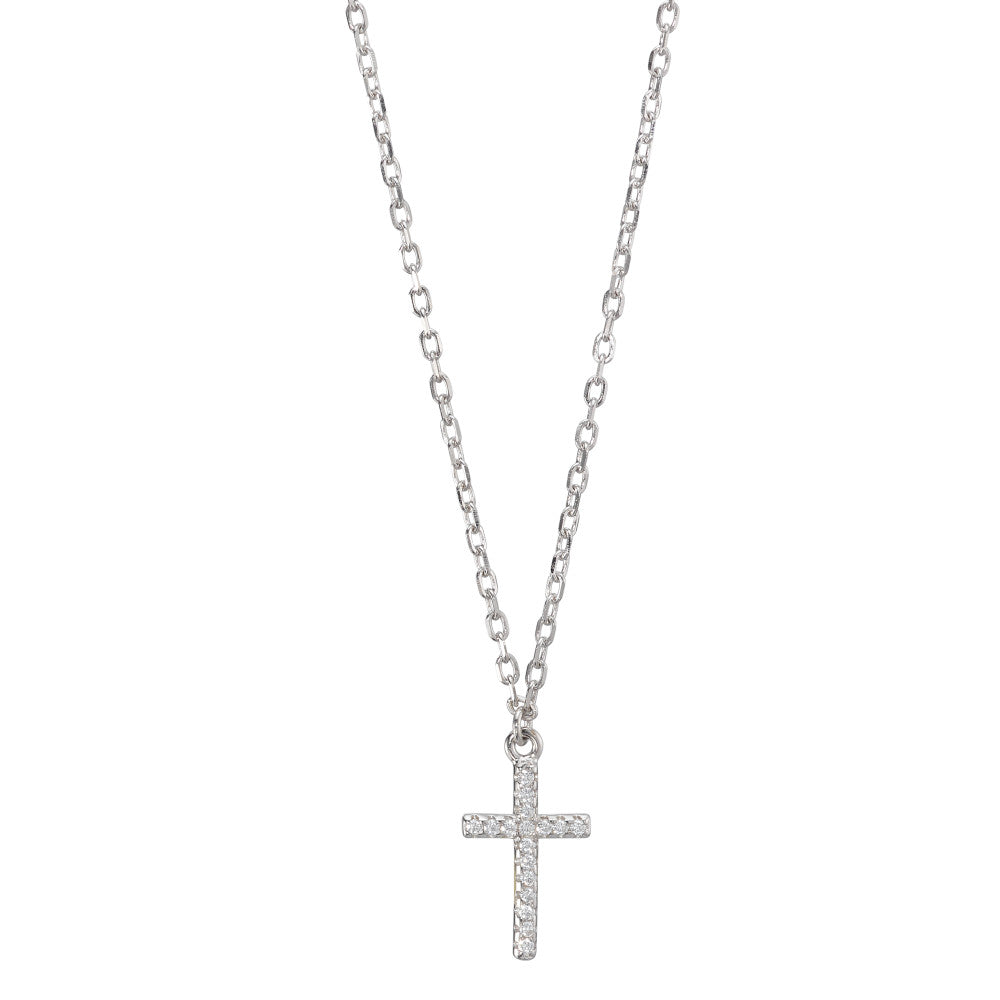 Collier Silber Zirkonia rhodiniert Kreuz verstellbar