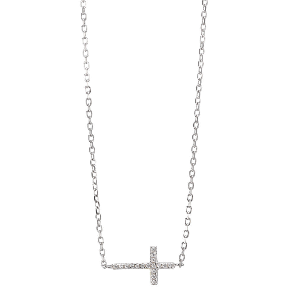 Collier Silber Zirkonia rhodiniert Kreuz verstellbar