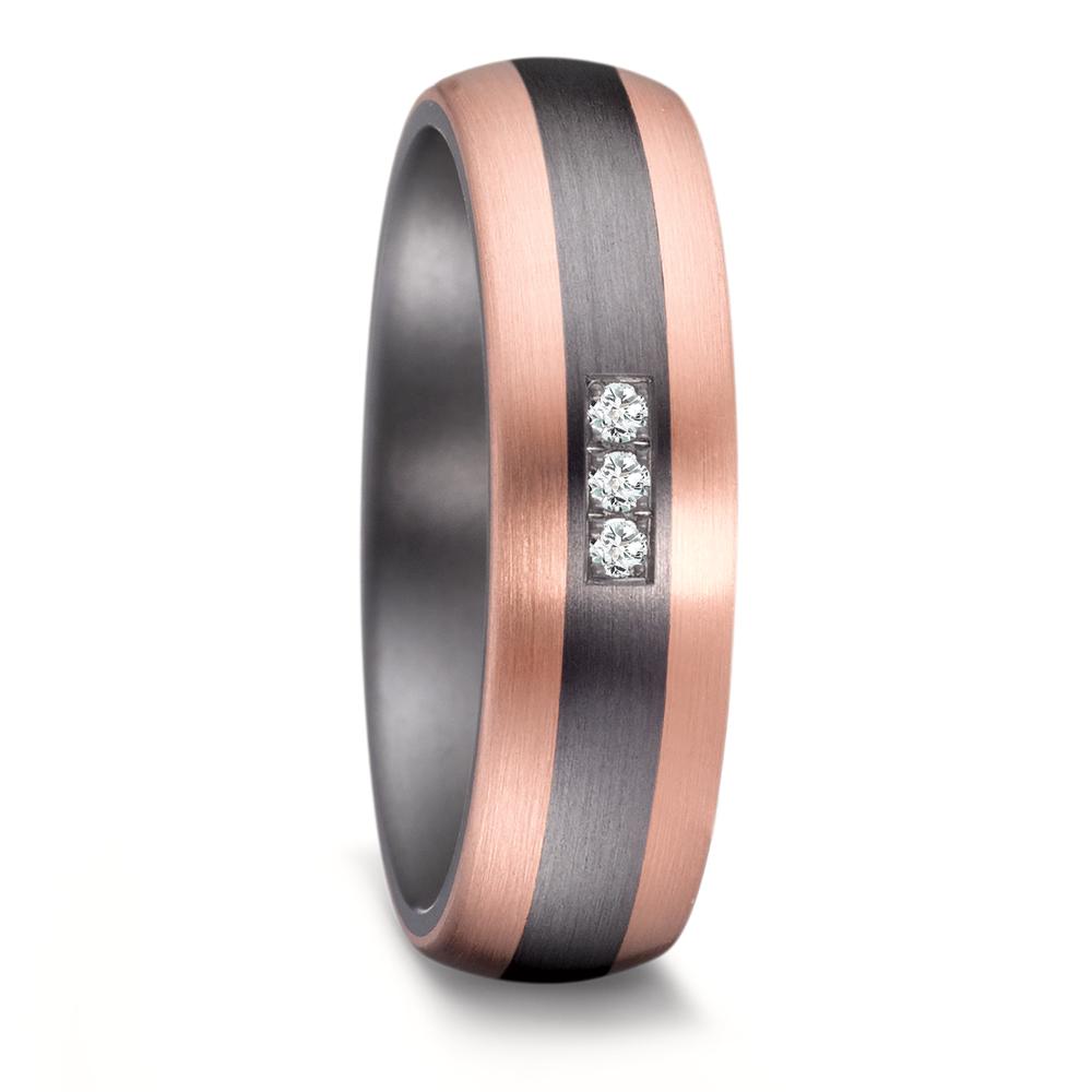 Partnerring 999 Tantal, 585/14 K Rosegold Diamant 0.03 ct, 3 Steine, w-si