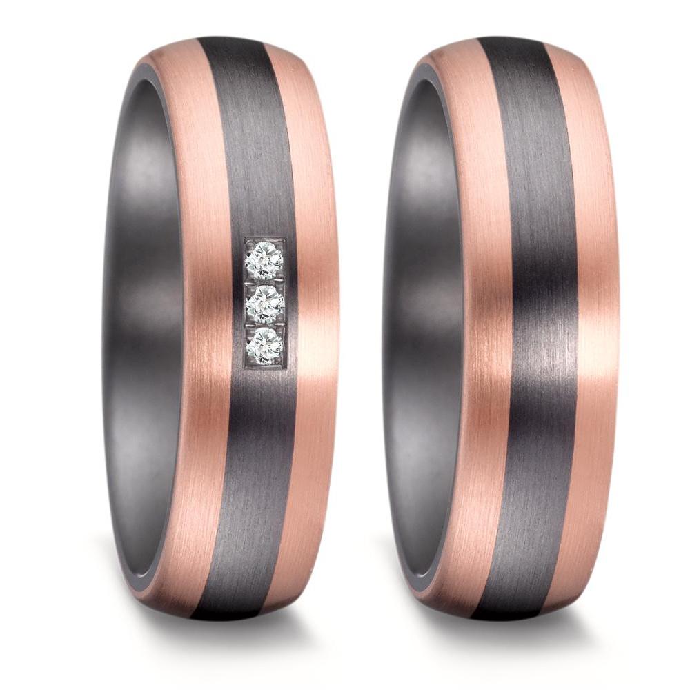 Partnerring 999 Tantal, 585/14 K Rosegold Diamant 0.03 ct, 3 Steine, w-si