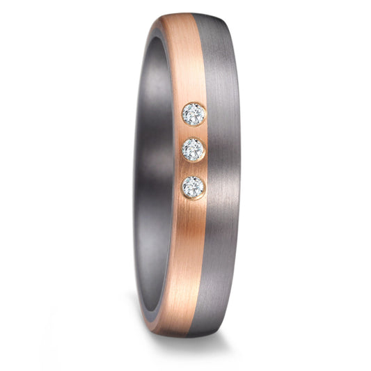 Partnerring 999 Tantal, 585/14 K Rosegold Diamant 0.03 ct, 3 Steine, w-si