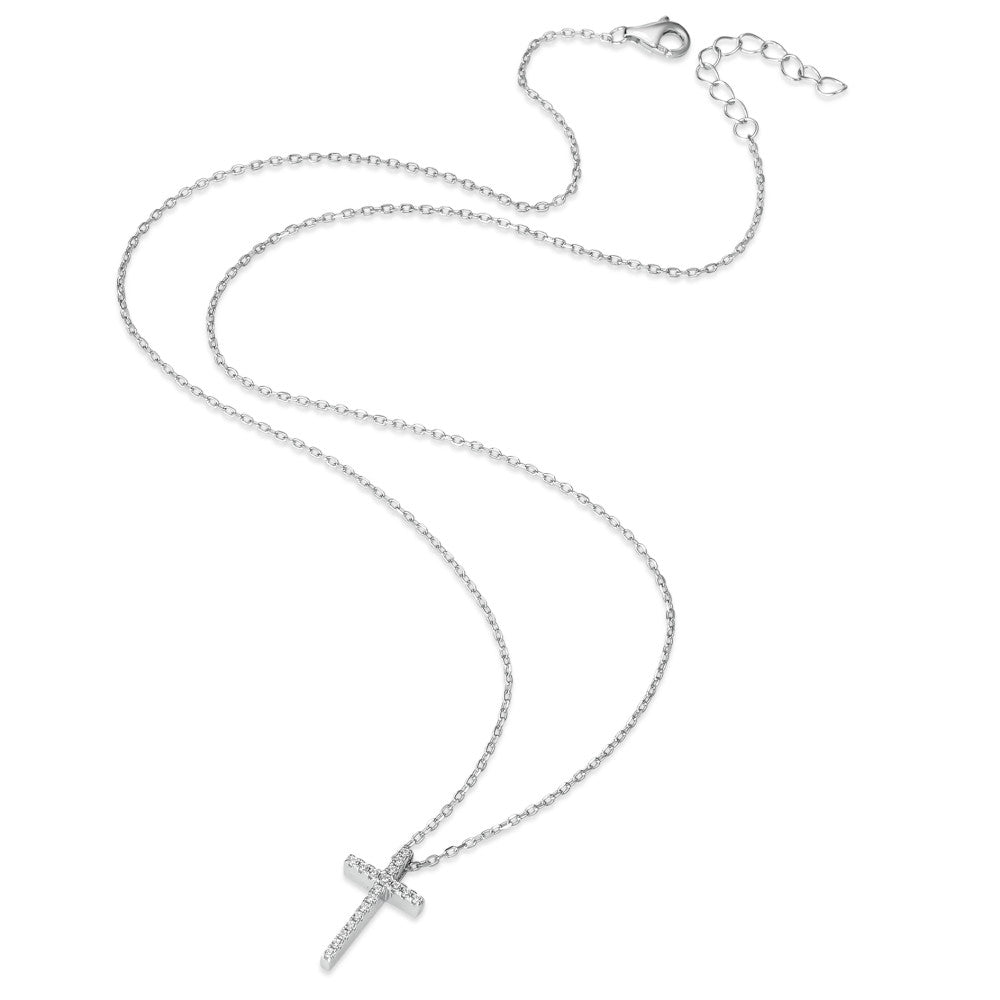 Collier Silber Zirkonia rhodiniert Kreuz verstellbar