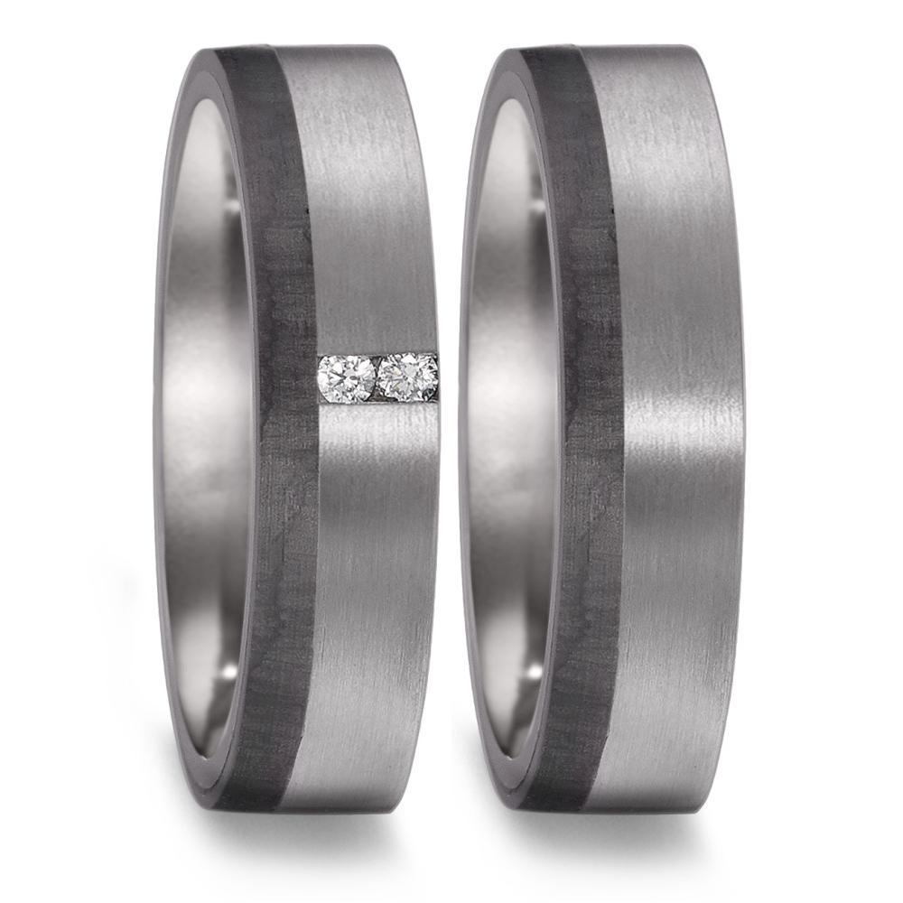 Partnerring 999 Tantal, Carbon Diamant 0.03 ct, 2 Steine, w-si