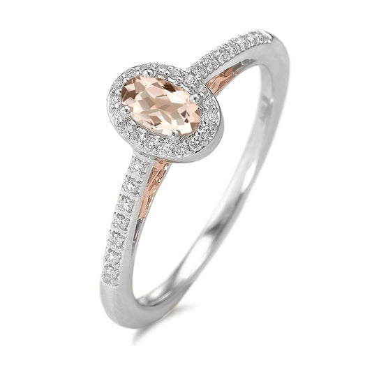 Fingerring 375/9 K Weissgold Diamant 0.09 ct, w-pi3, Morganit champagner