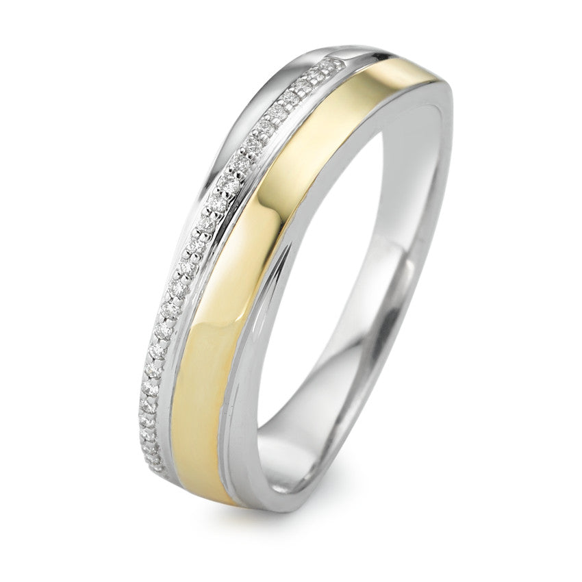 Fingerring 375/9 K Weissgold Diamant 0.06 ct, 25 Steine, w-si gelb vergoldet