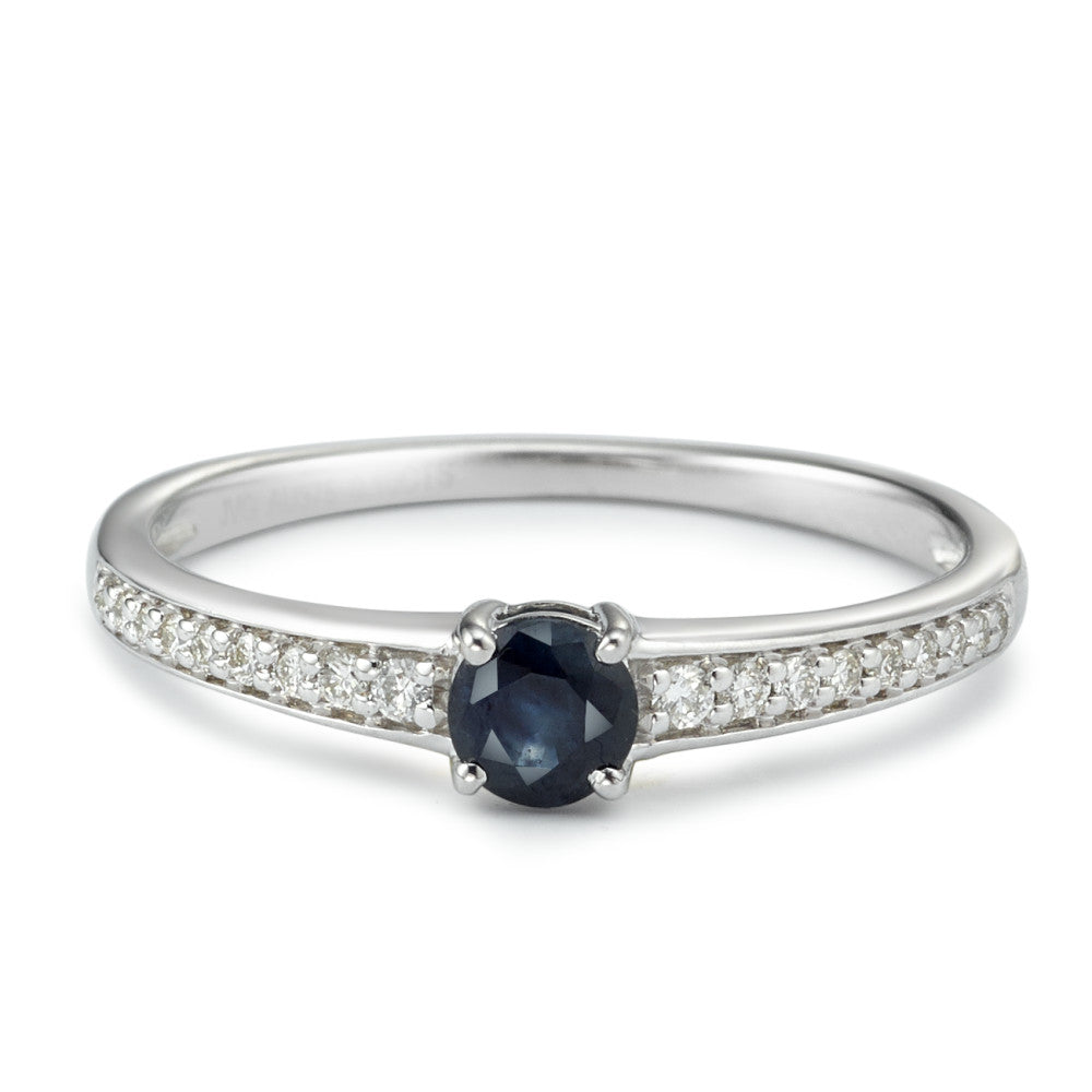 Fingerring 375/9 K Weissgold Saphir blau, Diamant weiss, 0.10 ct, 18 Steine, w-pi1