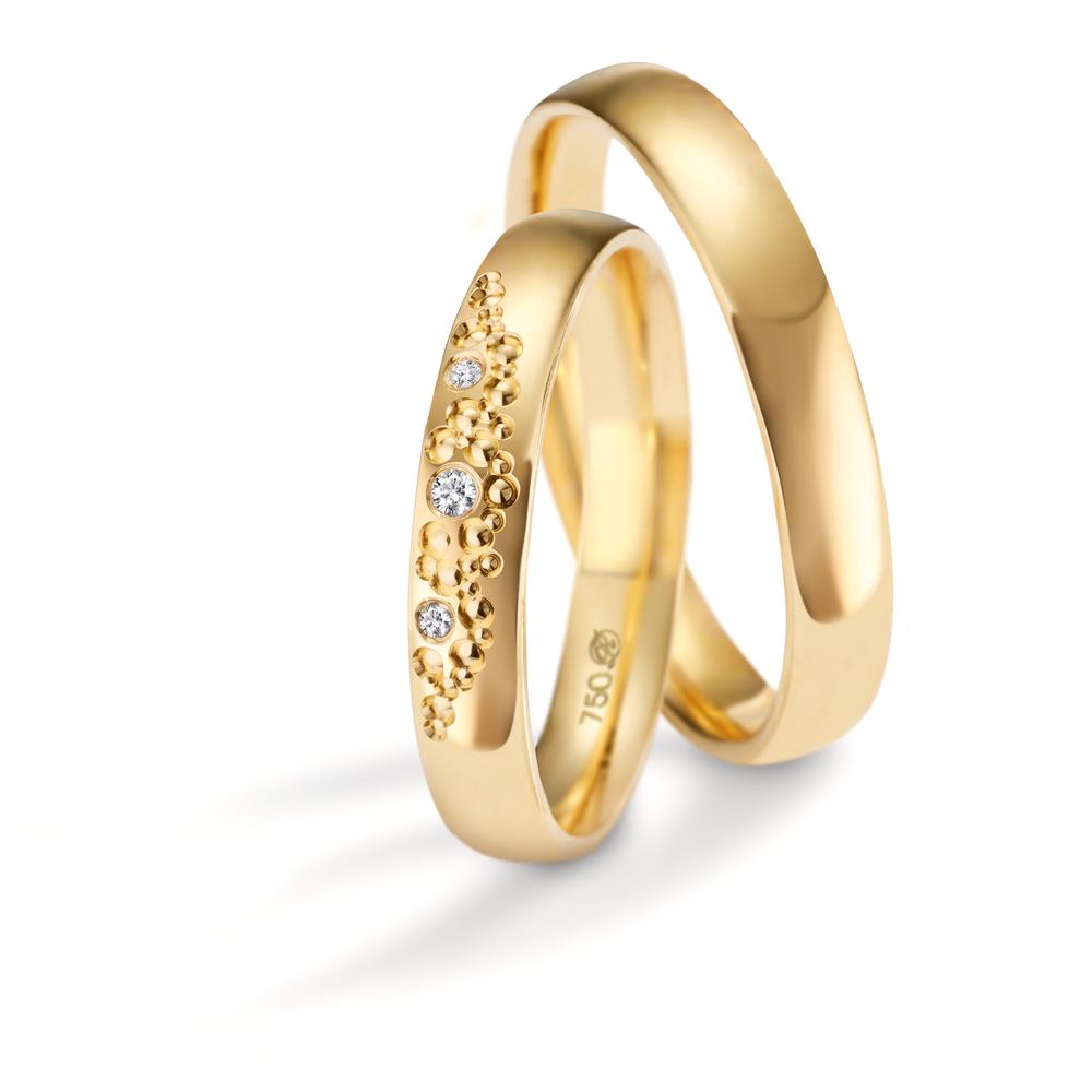 Partnerring 750/18 K Gelbgold Diamant 0.02 ct, 3 Steine, tw-vsi