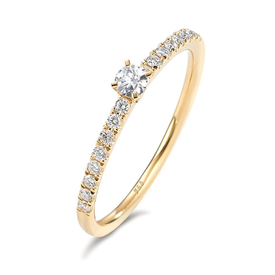 Solitär Ring 750/18 K Gelbgold Diamant 0.25 ct, 17 Steine, w-si