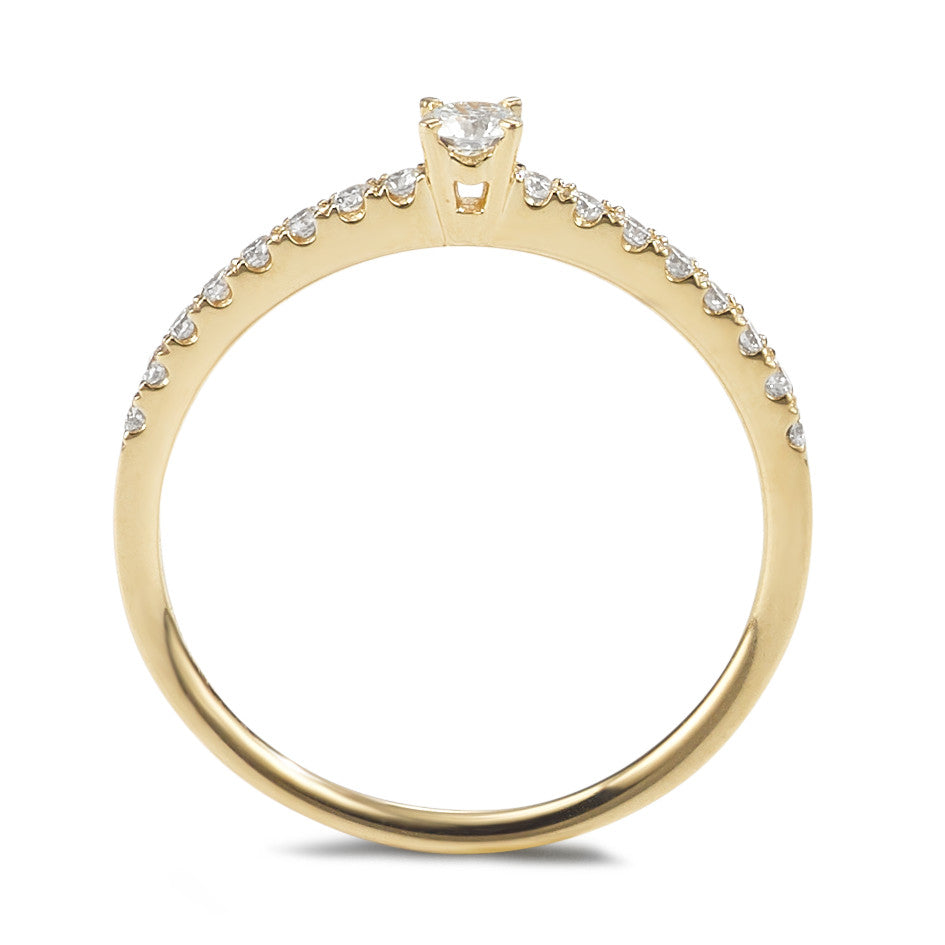 Solitär Ring 750/18 K Gelbgold Diamant 0.25 ct, 17 Steine, w-si