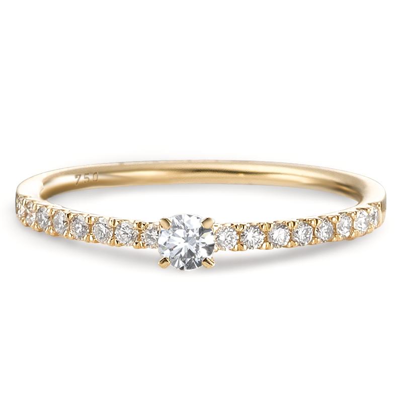 Solitär Ring 750/18 K Gelbgold Diamant 0.25 ct, 17 Steine, w-si