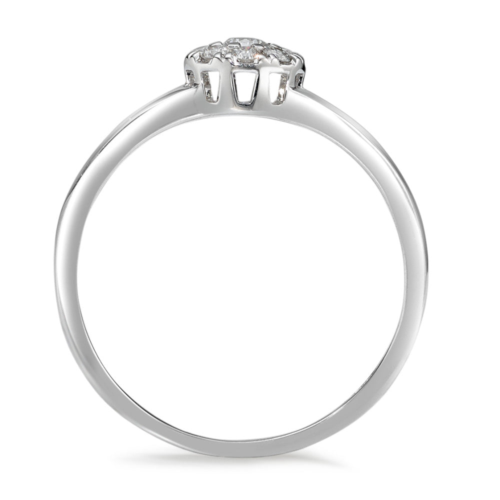 Solitär Ring 750/18 K Weissgold Diamant 0.17 ct, 9 Steine, w-si