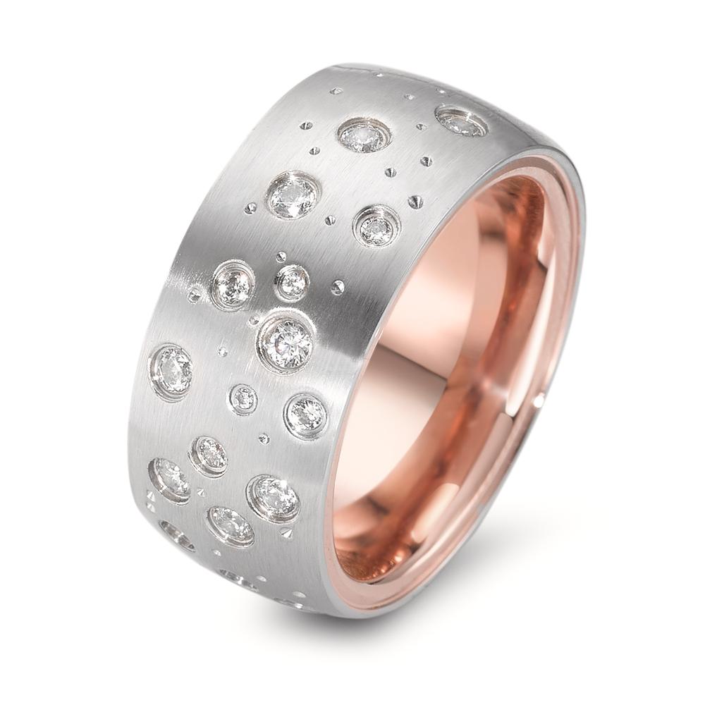 Fingerring Edelstahl Zirkonia 19 Steine rosé IP beschichtet