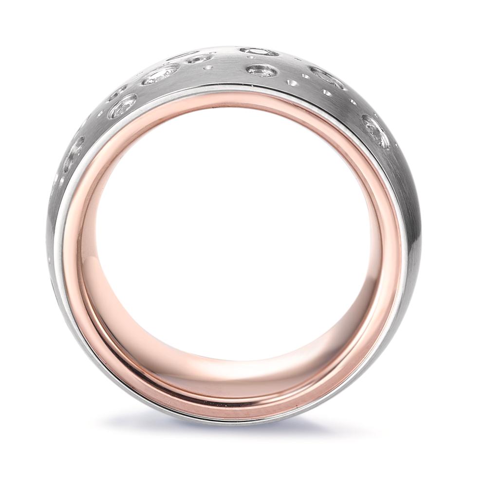 Fingerring Edelstahl Zirkonia 19 Steine rosé IP beschichtet