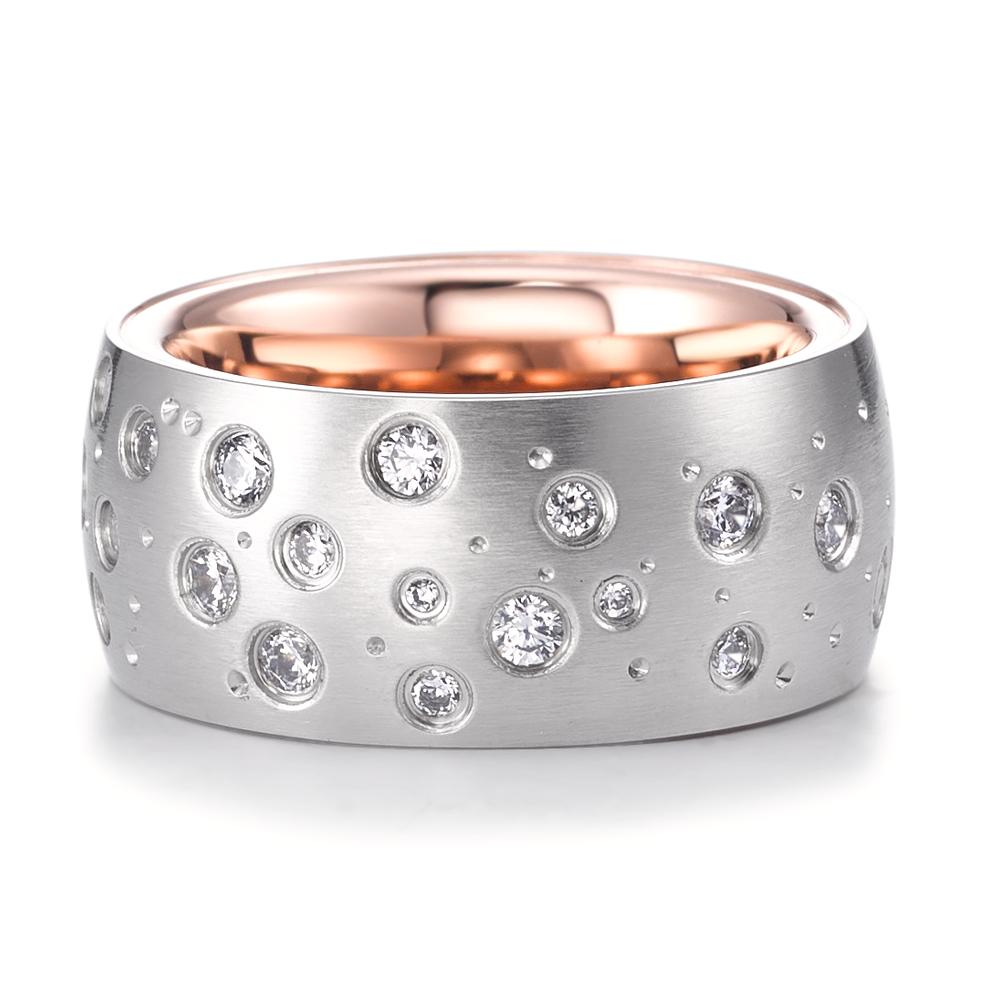 Fingerring Edelstahl Zirkonia 19 Steine rosé IP beschichtet