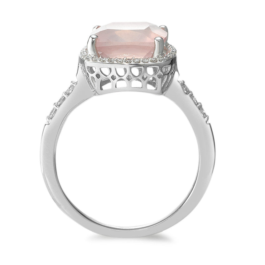 Fingerring 750/18 K Weissgold Rosenquarz rosa, Diamant weiss, 0.20 ct, 40 Steine, w-si Ø11 mm