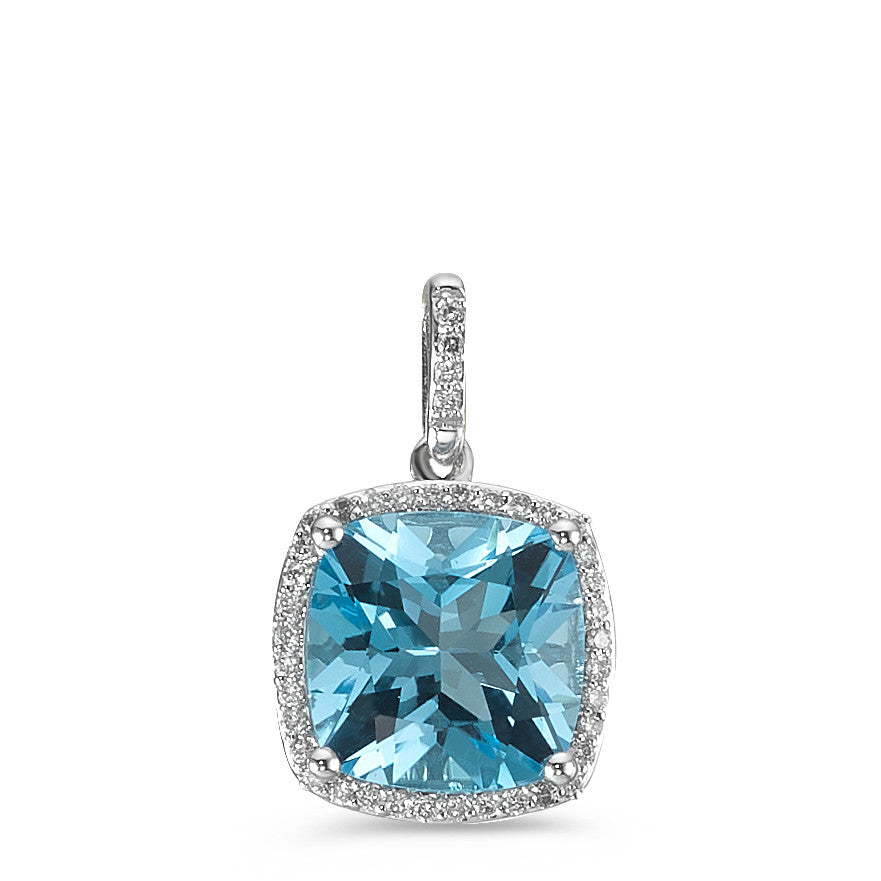 Anhänger 750/18 K Weissgold Topas hellblau, Diamant weiss, 0.12 ct, 40 Steine, w-pi3 Ø11 mm