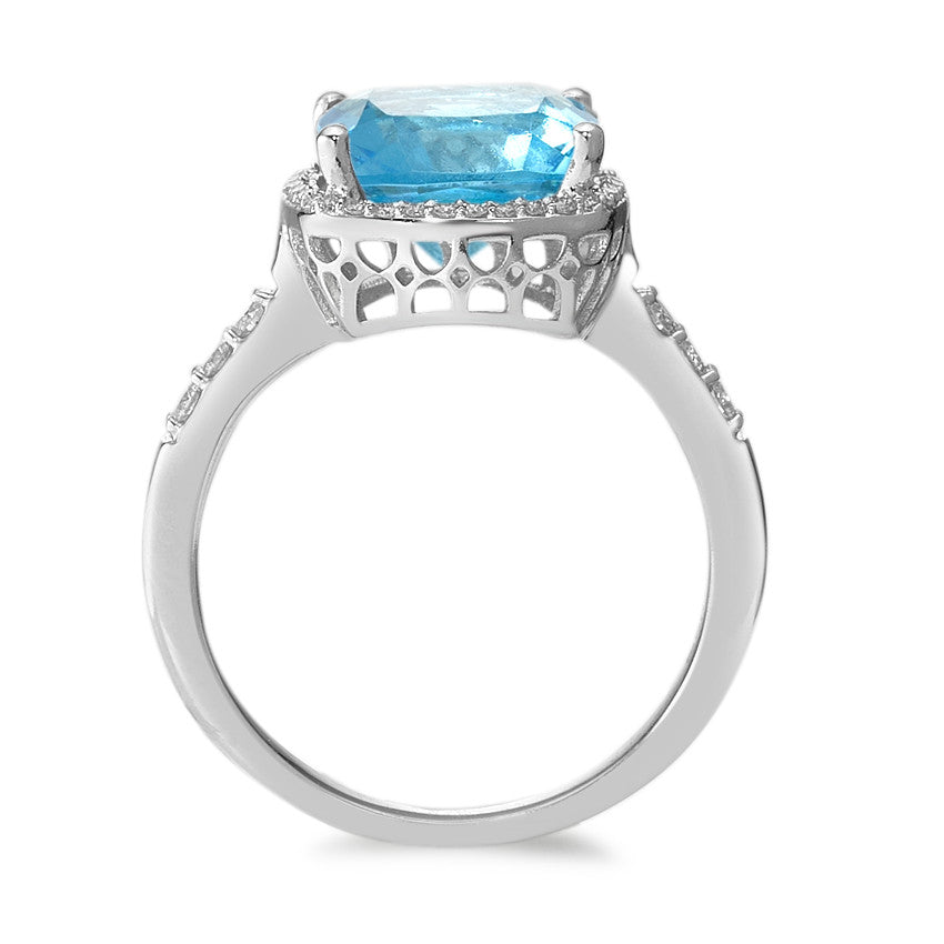 Fingerring 750/18 K Weissgold Topas hellblau, Diamant weiss, 0.20 ct, 42 Steine, w-pi3 Ø11 mm